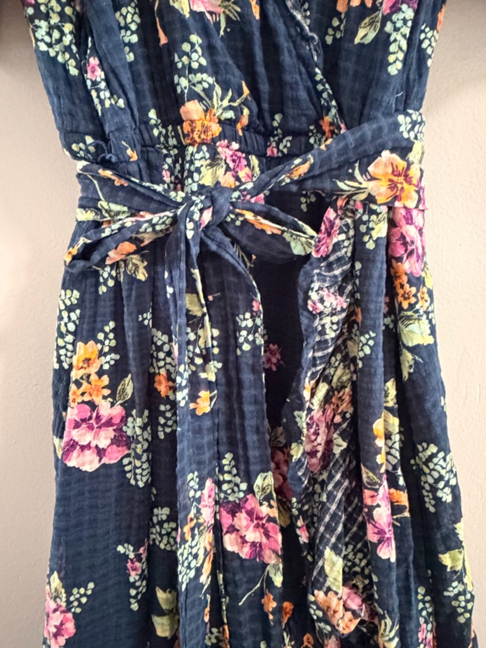 LC Lauren Conrad Navy Floral Wrap Maxi Dress with Pink & Green Blooms - Picture 6 of 7